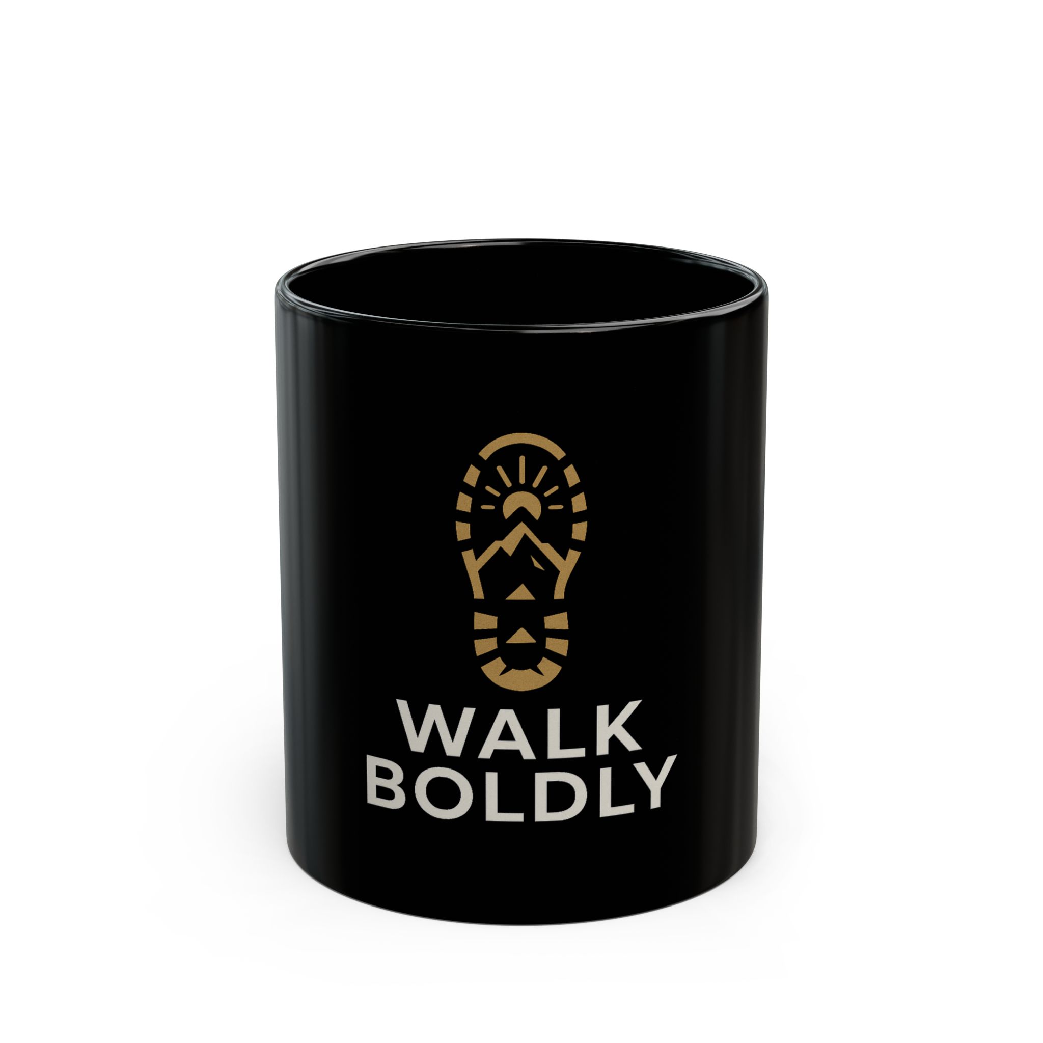 Walk Boldly Black Mug - Inspirational Coffee Cup, Motivational Gift for Friends - Image 1